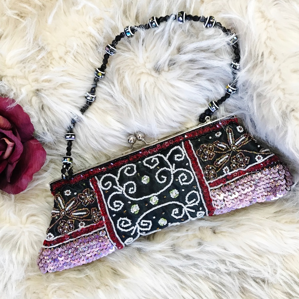 Chateau Beaded Hand Clutch Bag Sequins